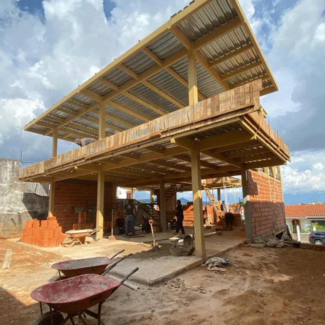Two-story building under construction in structural steel