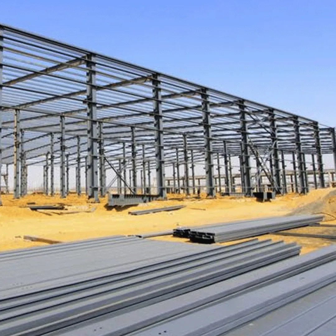 Steel frame of an industrial building under construction