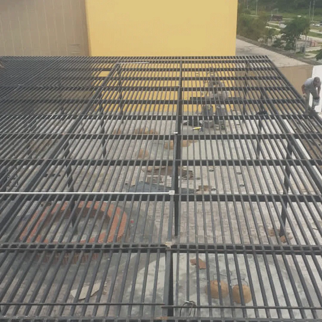 Aerial view of a steel roof grid