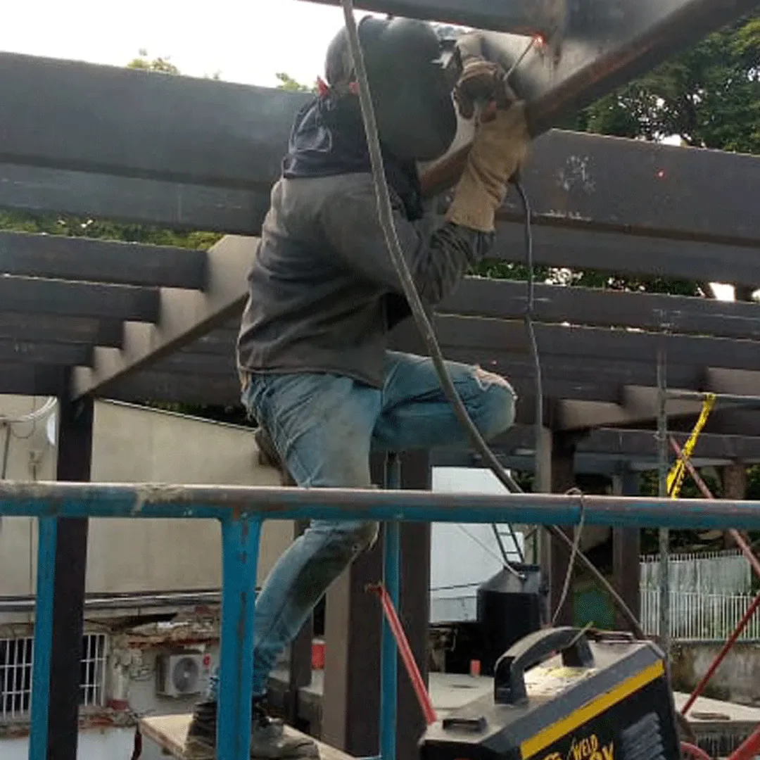 Field splice welded on the erected structure.