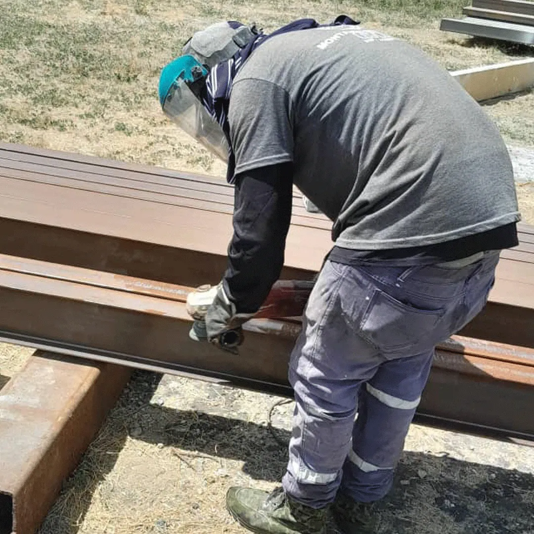 Steel section being prepared: the work that comes before erection.